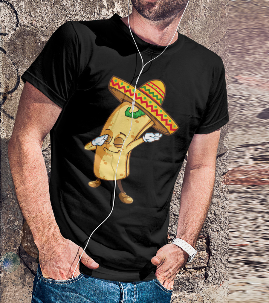 Funny Dabbing Burrito Mexican Cinco De Mayo Sombrero Cartoon T-Shirt