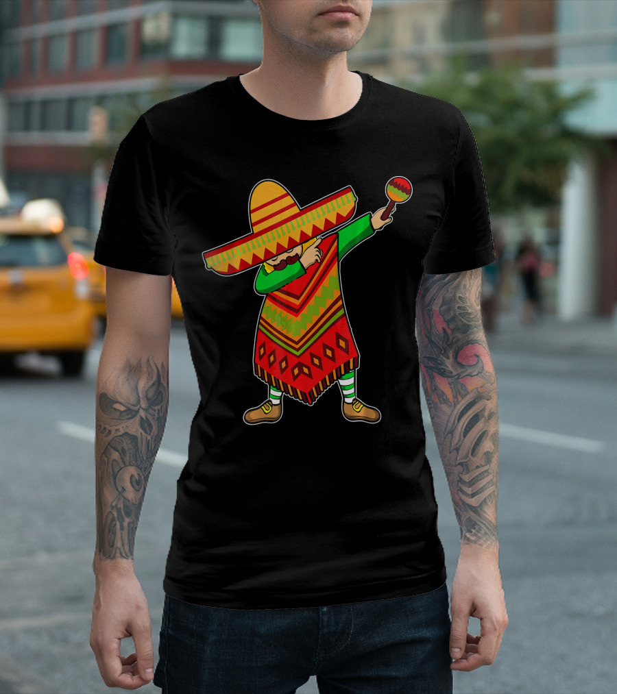 Cinco De Mayo Sombrero Poncho Dab with Maraca T-Shirt