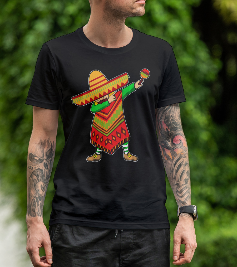 Cinco De Mayo Sombrero Poncho Dab With Maraca T-Shirt