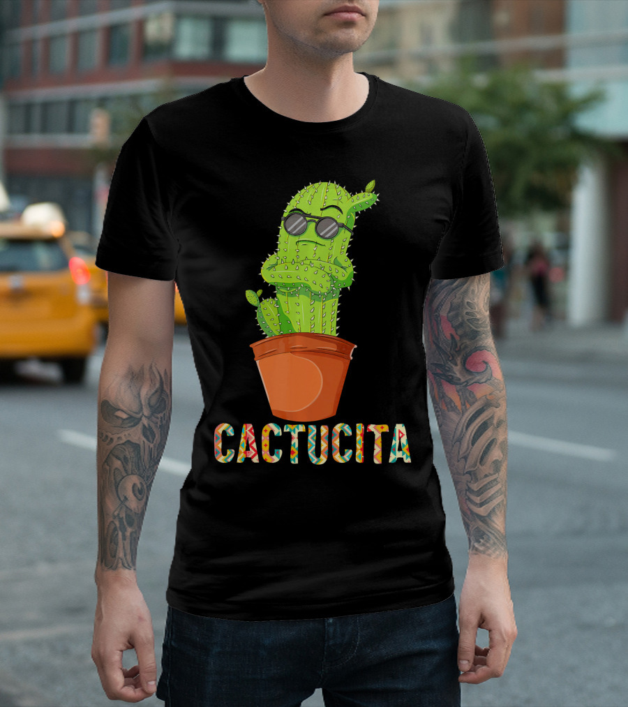 Mamacita Cactus Cactucita Cinco De Mayo Cactus with Sunglasses in Pot T-Shirt