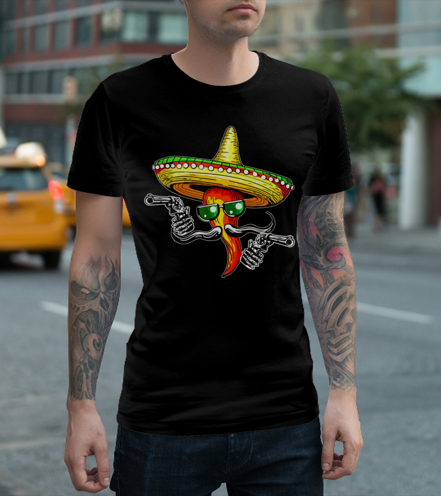 Sombrero Chili Gunslinger Cinco de Mayo Drinko Fiesta T-Shirt