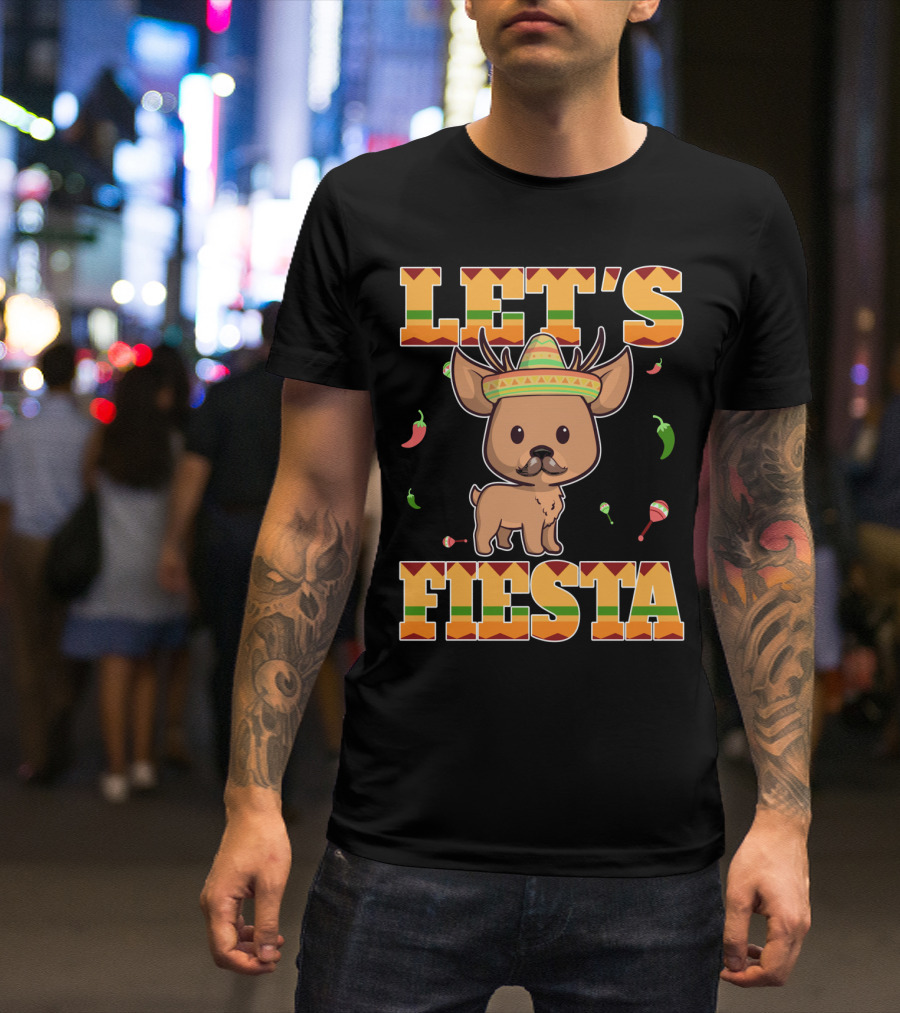 Let's Fiesta Deer Cinco De Mayo Mexican Sombrero Peppers Maracas T-Shirt