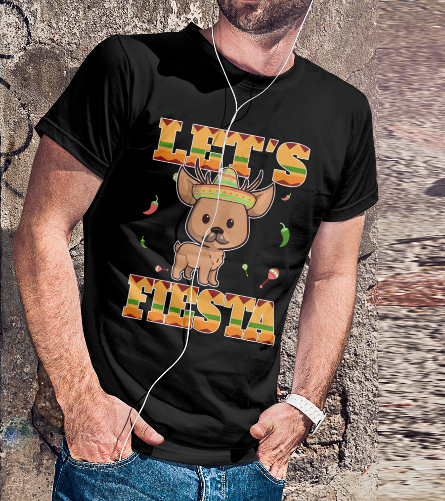 Let's Fiesta Deer Cinco De Mayo Mexican Sombrero Peppers Maracas T-Shirt