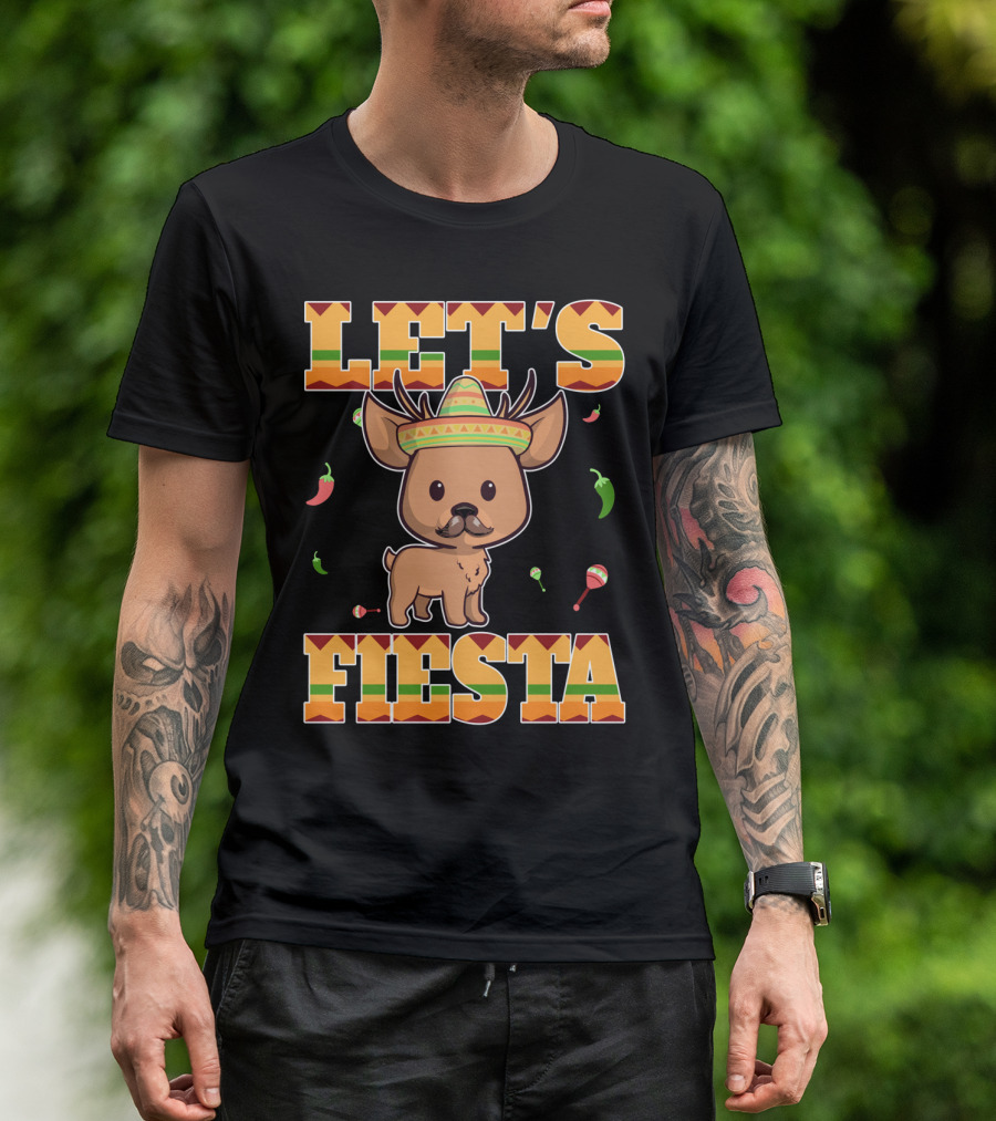 Let's Fiesta Deer Cinco De Mayo Mexican Sombrero Peppers Maracas T-Shirt