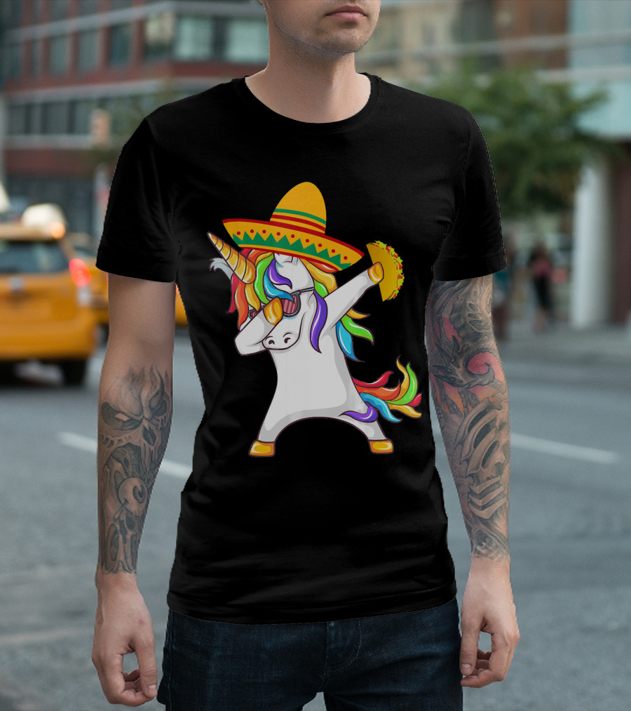 Unicorn Taco Sombrero Dab Funny Alpaca Mexican Cinco de Mayo T-Shirt