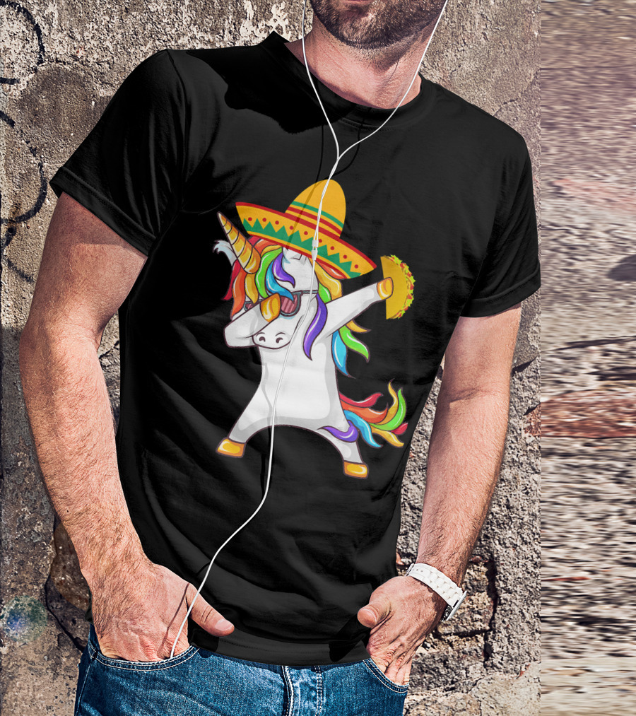 Unicorn Taco Sombrero Dab Funny Alpaca Mexican Cinco De Mayo T-Shirt