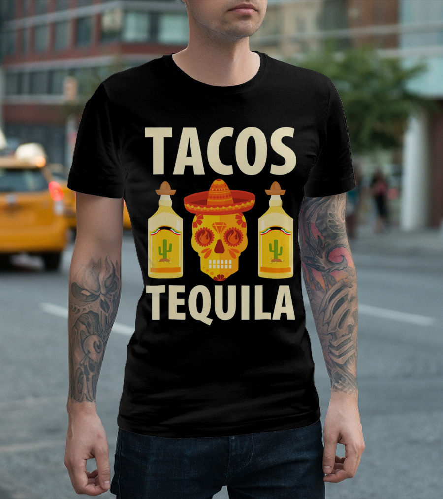 Cinco De Mayo Tacos Tequila Skull And Bottles T-Shirt