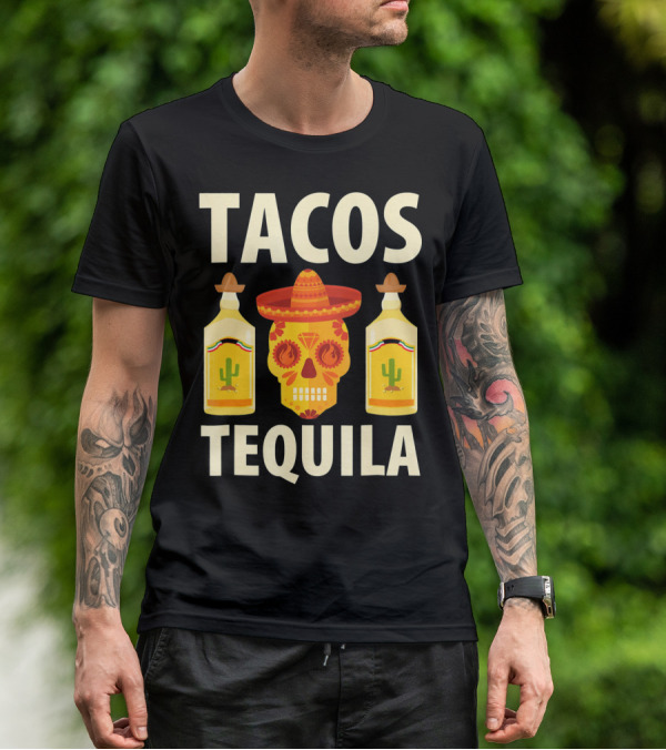 Cinco De Mayo Tacos Tequila Skull And Bottles T-Shirt