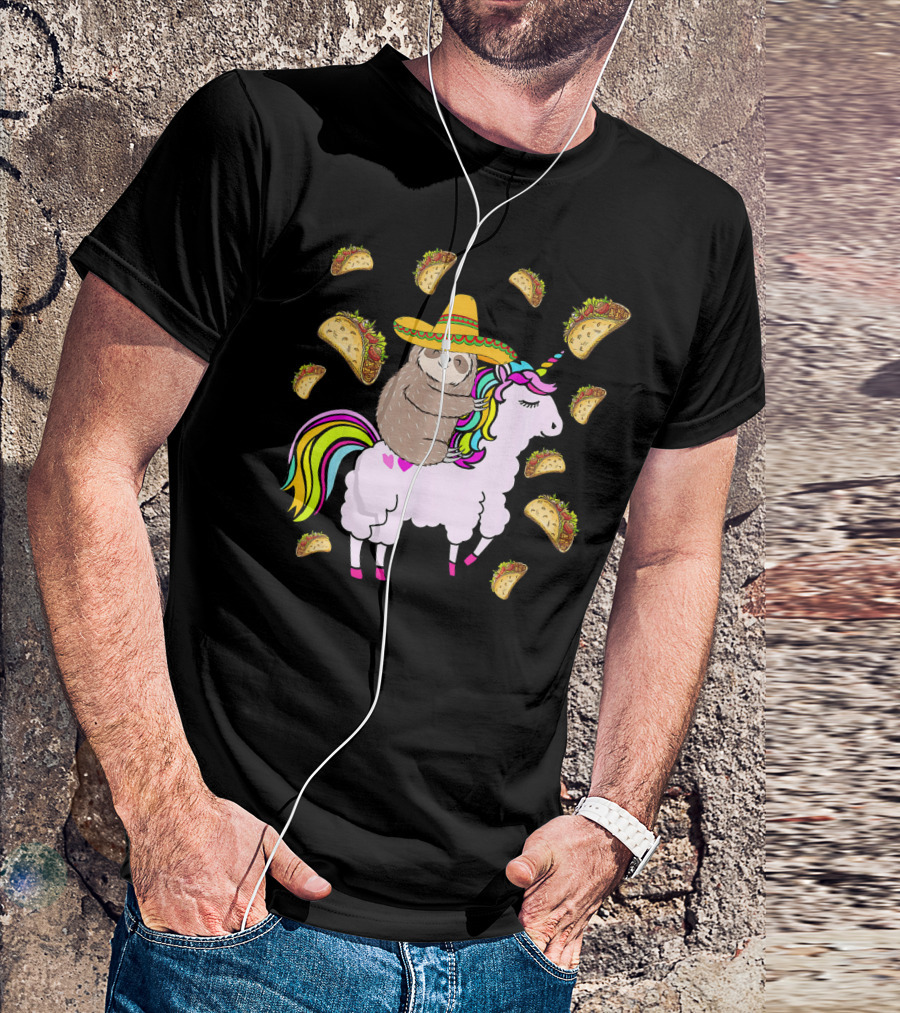 Sloth Riding Llamacorn Unicorn Cinco De Mayo Taco Fiesta T-Shirt