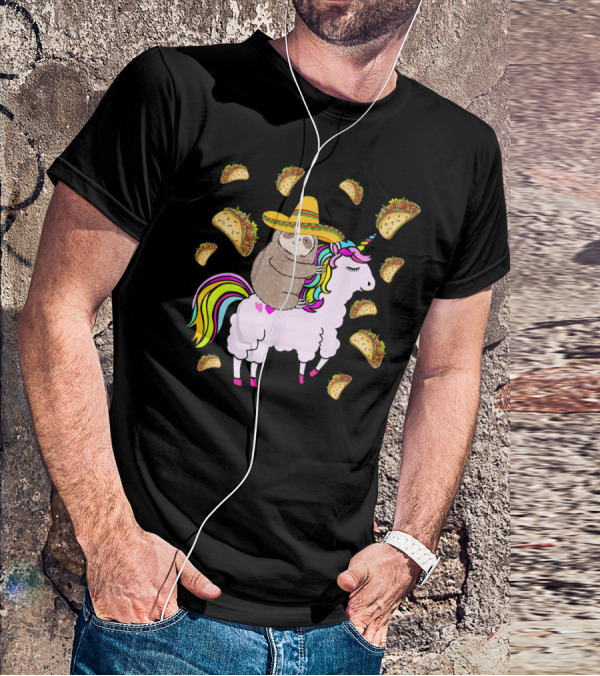 Sloth Riding Llamacorn Unicorn Cinco De Mayo Taco Fiesta T-Shirt