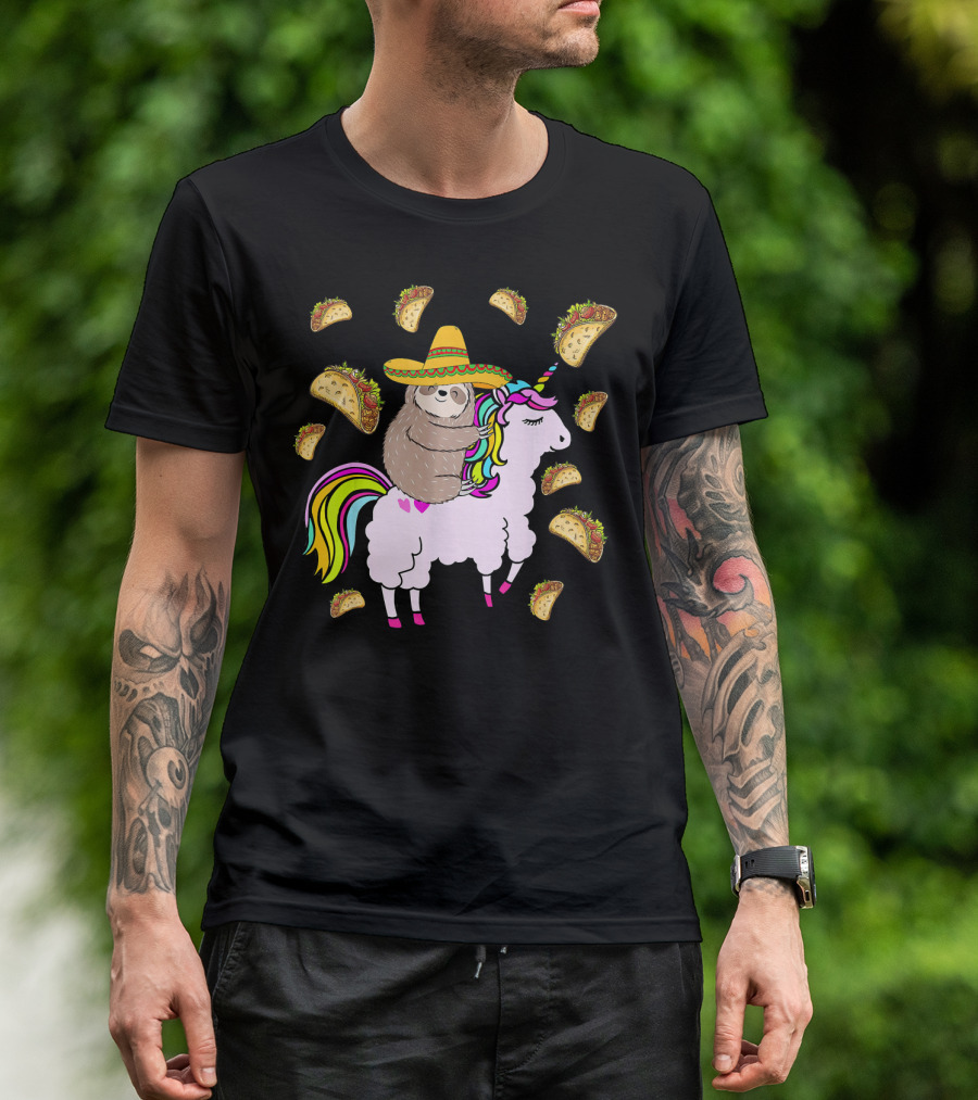 Sloth Riding Llamacorn Unicorn Cinco De Mayo Taco Fiesta T-Shirt