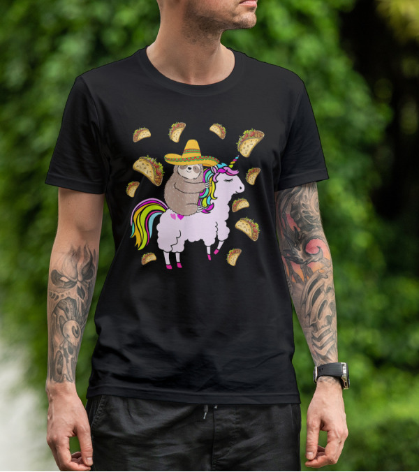 Sloth Riding Llamacorn Unicorn Cinco De Mayo Taco Fiesta T-Shirt