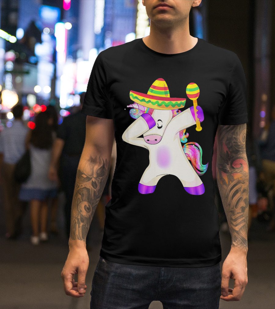 Cinco De Mayo Dabbing Unicorn Sombrero Maracas T-Shirt