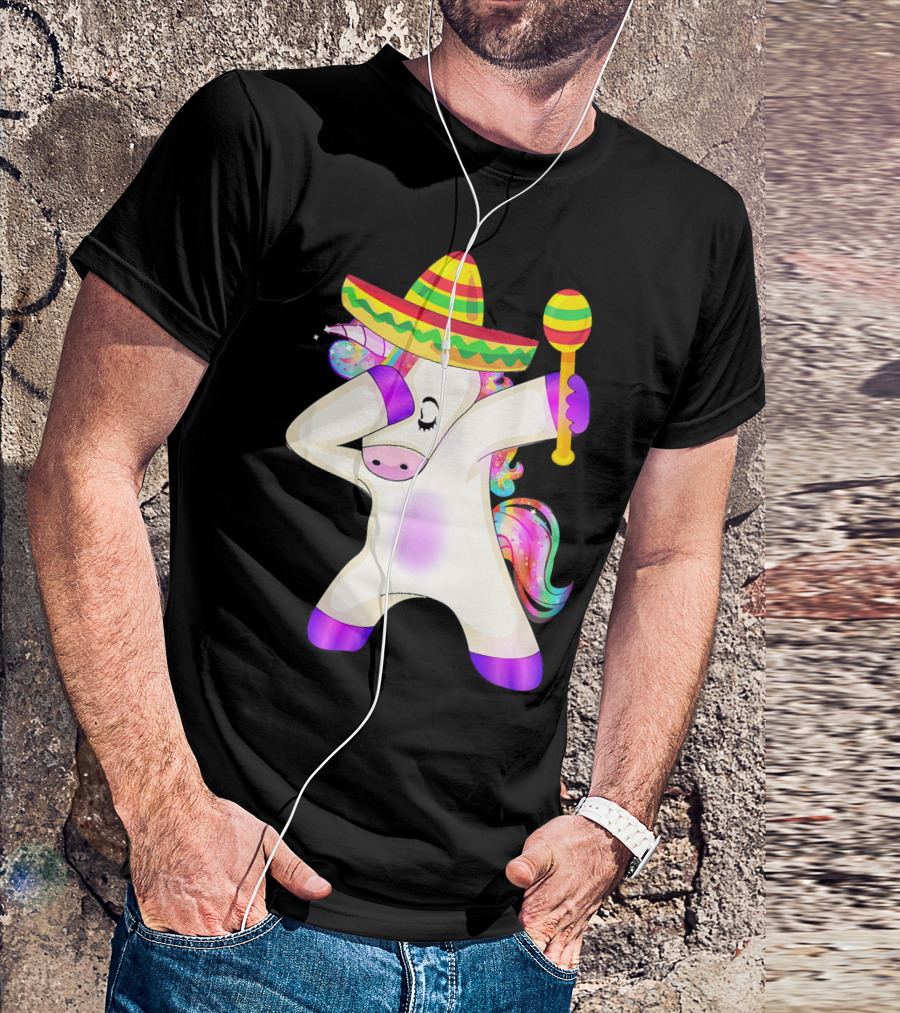 Cinco De Mayo Dabbing Unicorn Sombrero Maracas T-Shirt
