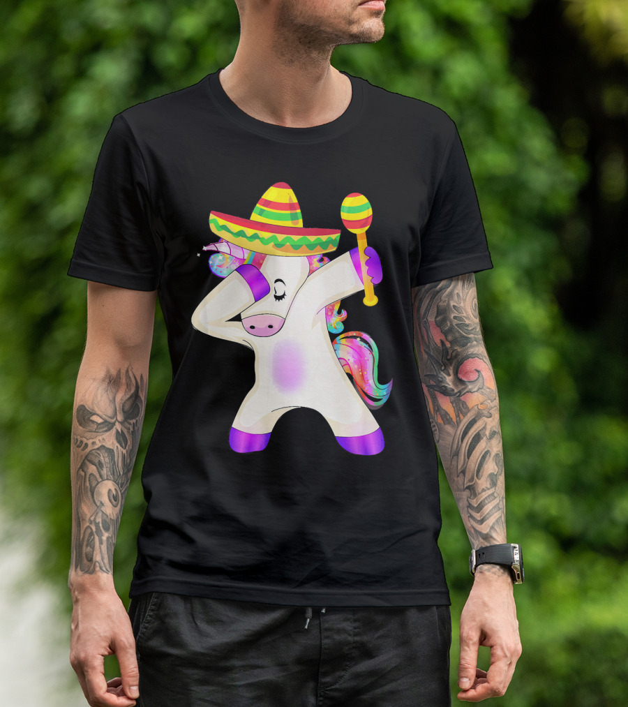 Cinco De Mayo Dabbing Unicorn Sombrero Maracas T-Shirt