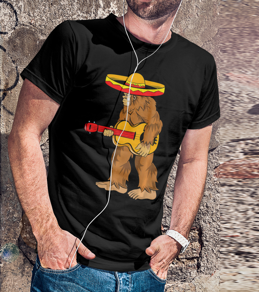 Bigfoot Carrying Guitar Cinco De Mayo Sombrero T-Shirt