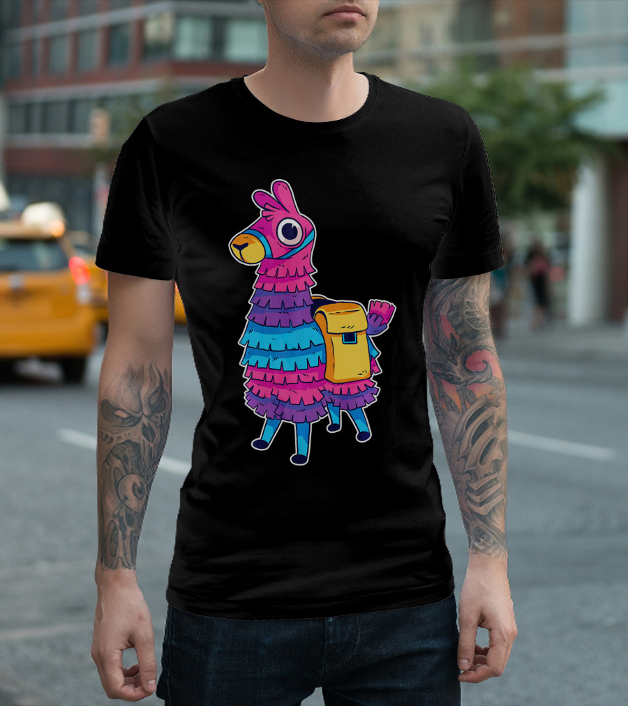 Llama Pinata Funny Festive Fiesta Party With Colorful Backpack T-Shirt