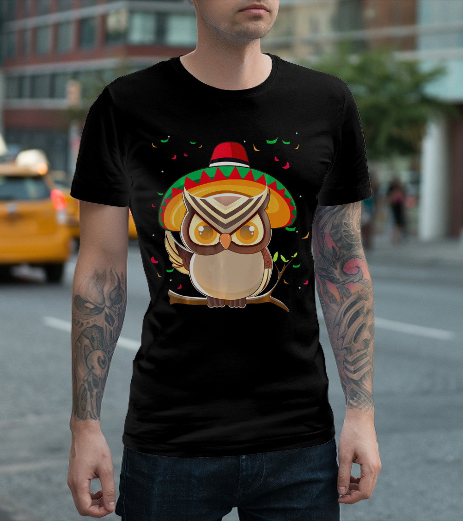 Cute Night Owl Sombrero Cinco De Mayo 5th Of May T-Shirt