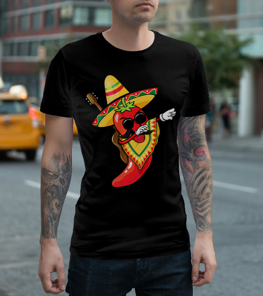 Mexican Poncho Cinco De Mayo Dabbing Jalapeño Sombrero Mustache Guitar T-Shirt