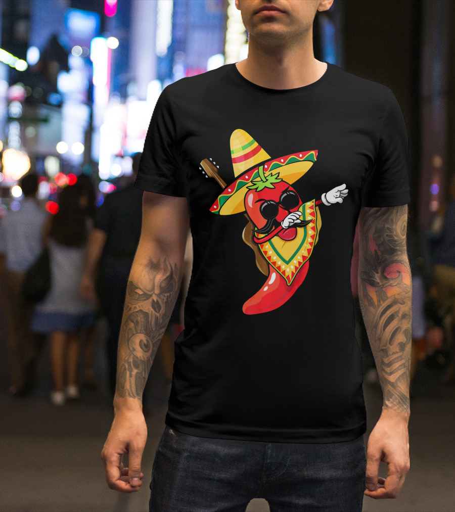 Mexican Poncho Cinco De Mayo Dabbing Jalapeño Sombrero Mustache Guitar T-Shirt