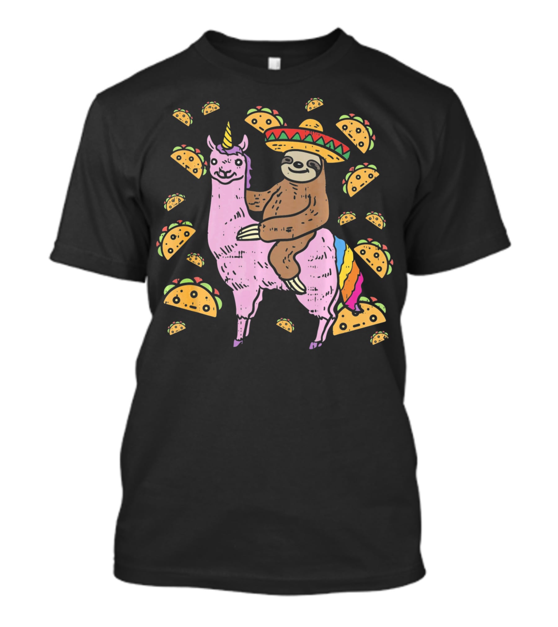 Cinco De Mayo Llamacorn With Sombrero Sloth Surrounded By Tacos T-Shirt