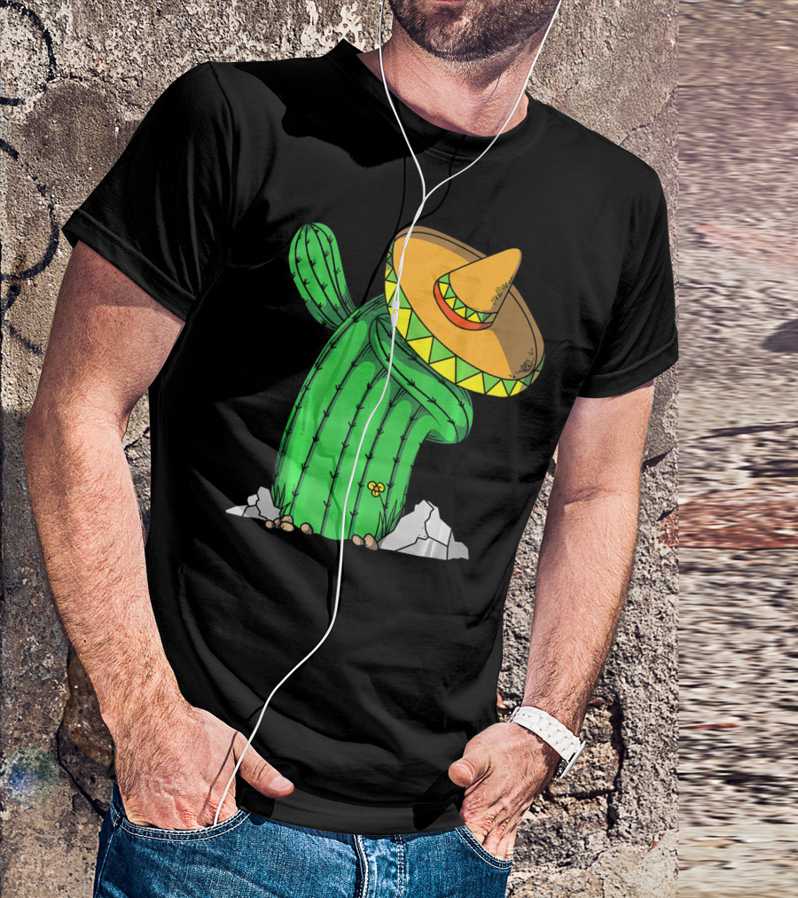 Cinco De Mayo Dabbing Cactus With Sombrero Fun T-Shirt