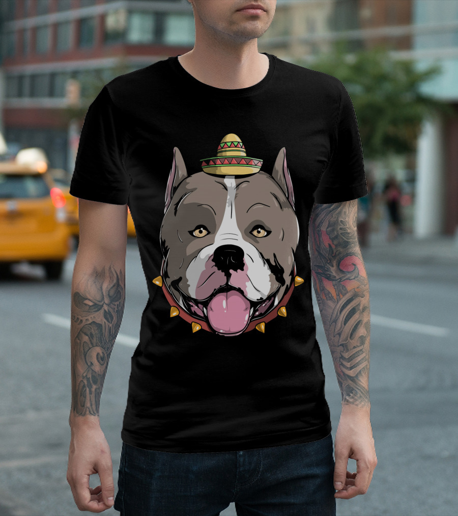 Pitbull Dog Sombrero Fiesta Cinco De Mayo T-Shirt