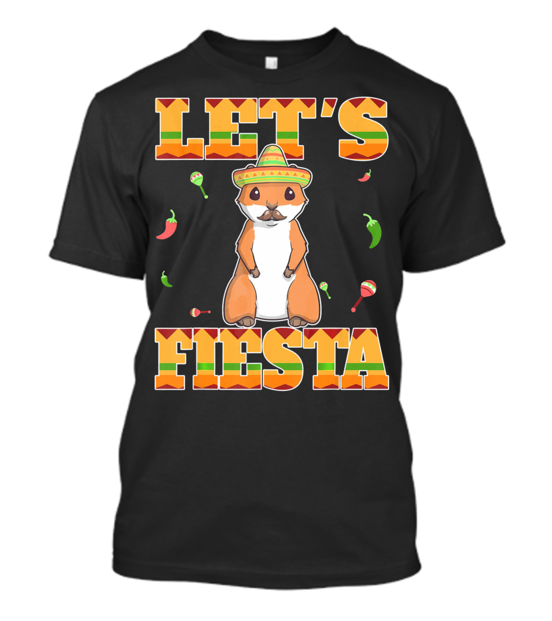 Let's Fiesta Prairie Dog Cinco De Mayo Sombrero Celebration Peppers Maracas T-Shirt