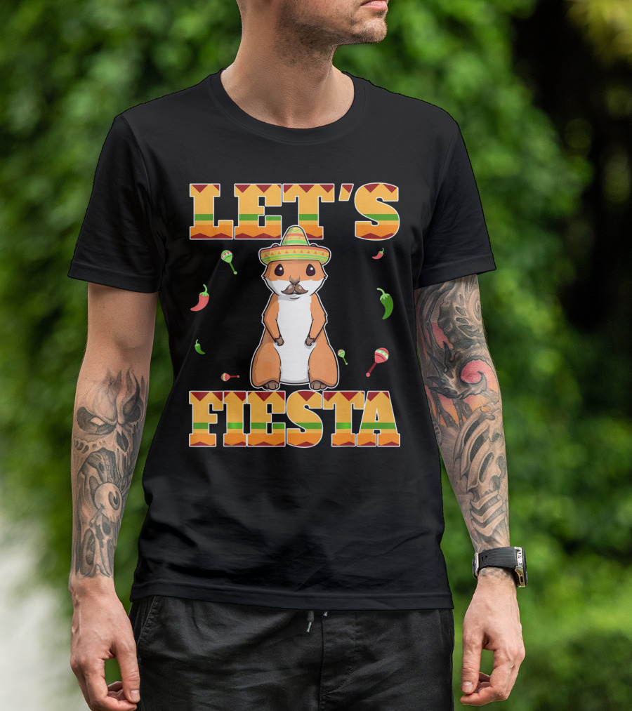 Let's Fiesta Prairie Dog Cinco De Mayo Sombrero Celebration Peppers Maracas T-Shirt