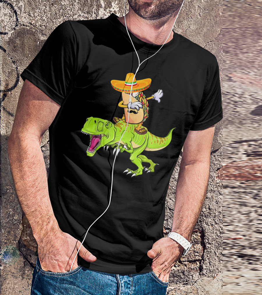 Dabbing Taco Sombrero On T-Rex Dinosaur T-Shirt