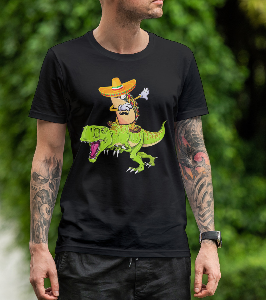 Dabbing Taco Sombrero On T-Rex Dinosaur T-Shirt