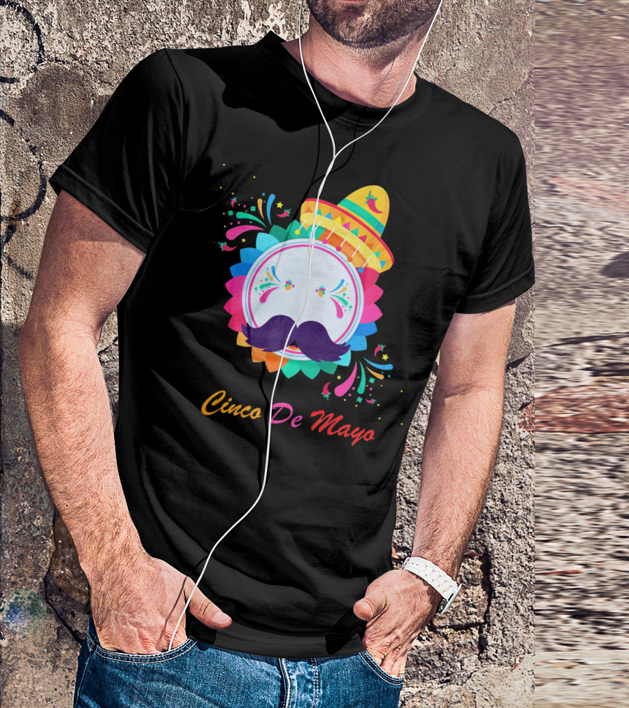 Cinco De Mayo Colorful Sombrero Mustache T-Shirt
