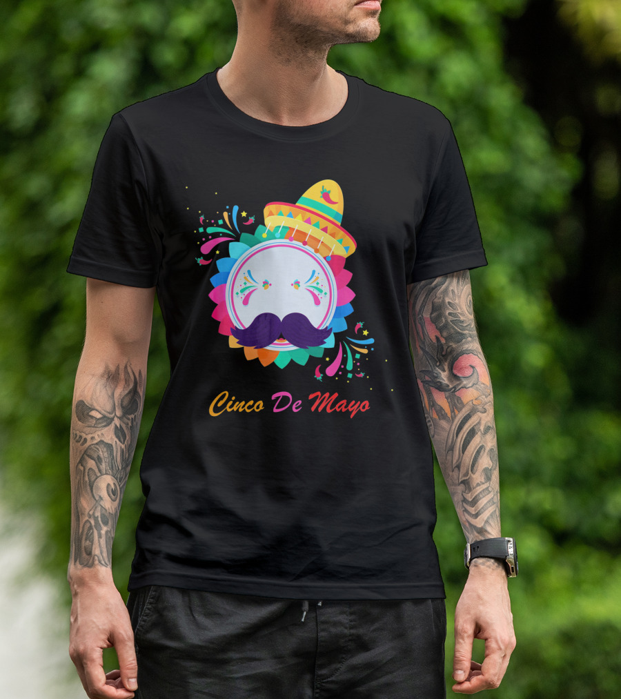 Cinco De Mayo Colorful Sombrero Mustache T-Shirt