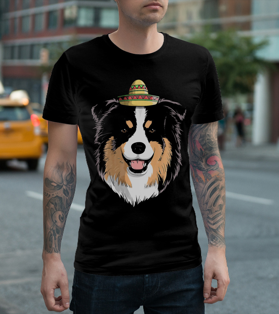 Australian Shepherd Dog Sombrero Cinco Celebration Hat T-Shirt