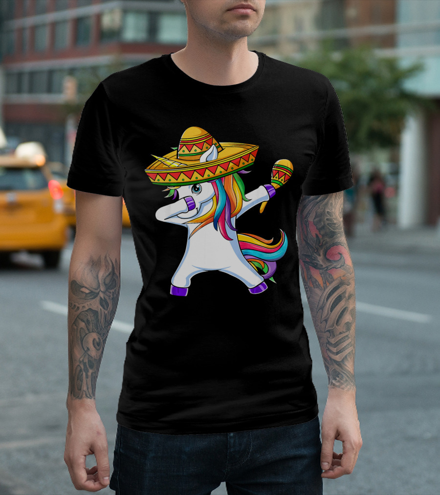 Dabbing Unicorn Cinco de Mayo Girls Sombrero and Maracas T-Shirt