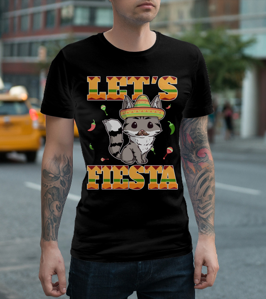Let's Fiesta Cat Sombrero Chillies Cinco De Mayo Mexican T-Shirt