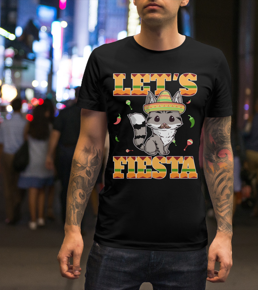 Let's Fiesta Cat Sombrero Chillies Cinco De Mayo Mexican T-Shirt