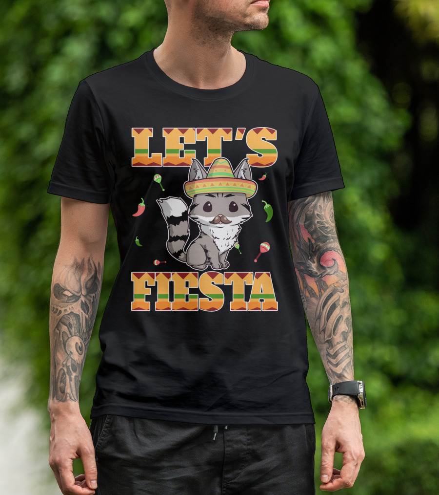 Let's Fiesta Cat Sombrero Chillies Cinco De Mayo Mexican T-Shirt
