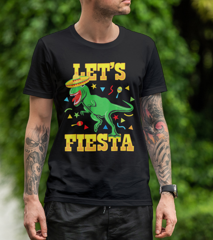 Tyrannosaurus Dinosaur Let's Fiesta Cinco De Mayo Sombrero Maracas T-Shirt