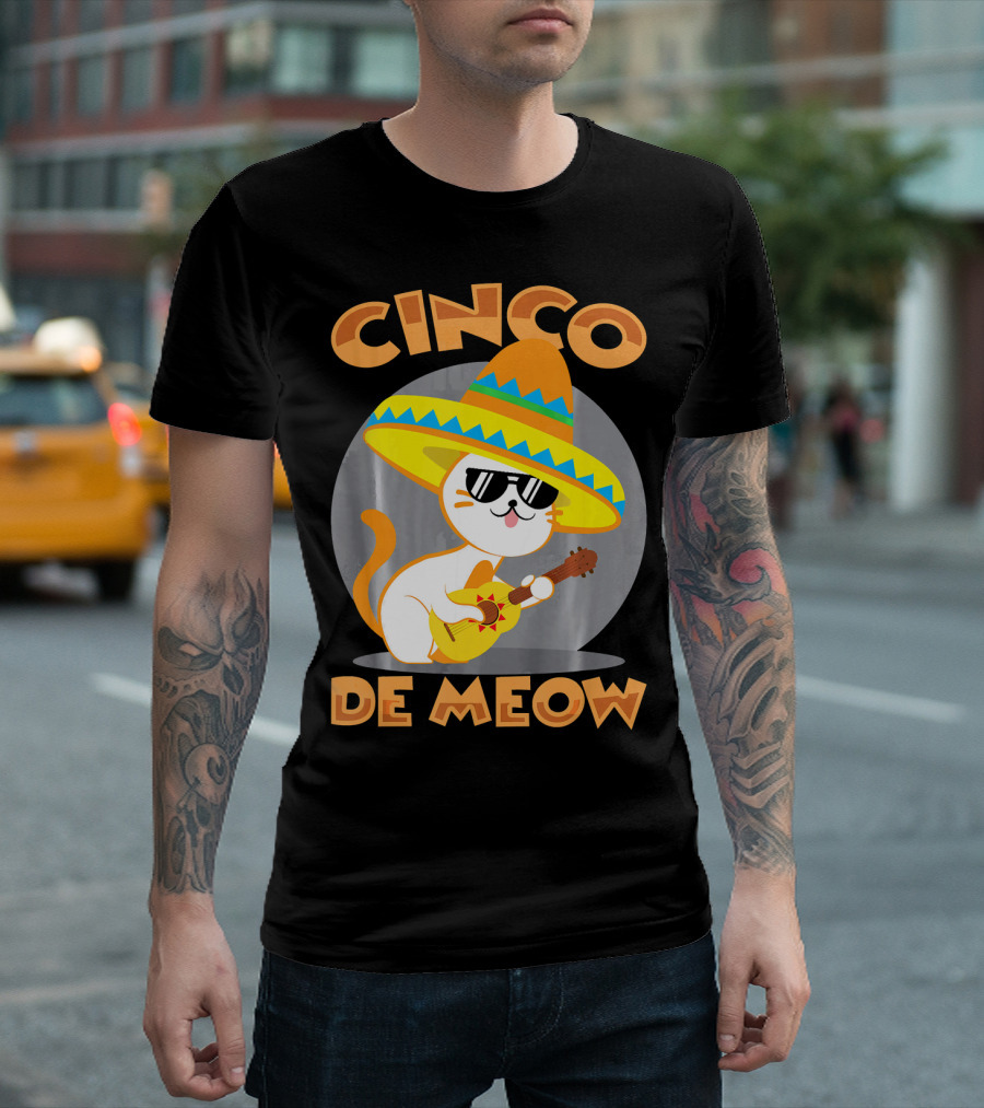 Cinco De Meow Cat Sombrero Guitar Fiesta T-Shirt