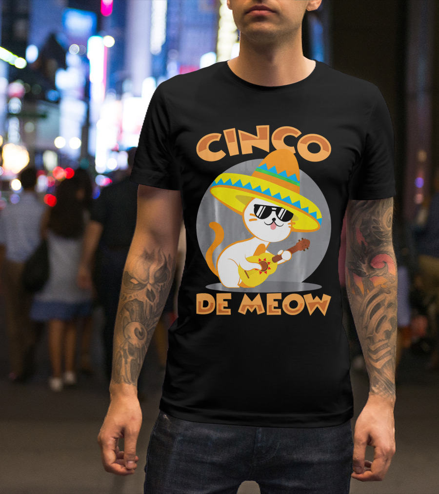 Cinco De Meow Cat Sombrero Guitar Fiesta T-Shirt