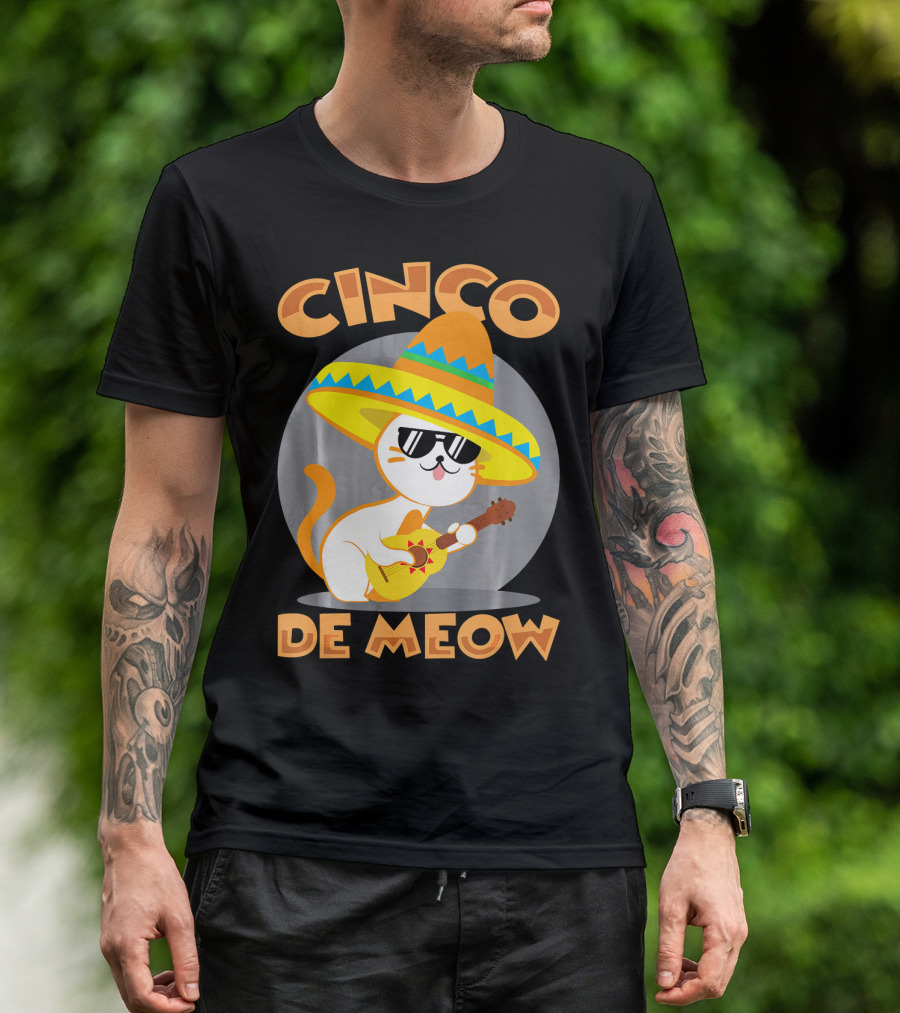 Cinco De Meow Cat Sombrero Guitar Fiesta T-Shirt