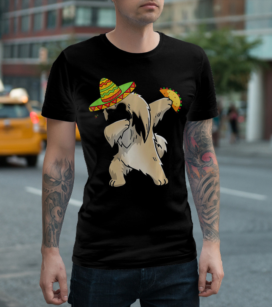 Pekingese Dog Dabbing with Sombrero and Taco for Cinco de Mayo T-Shirt