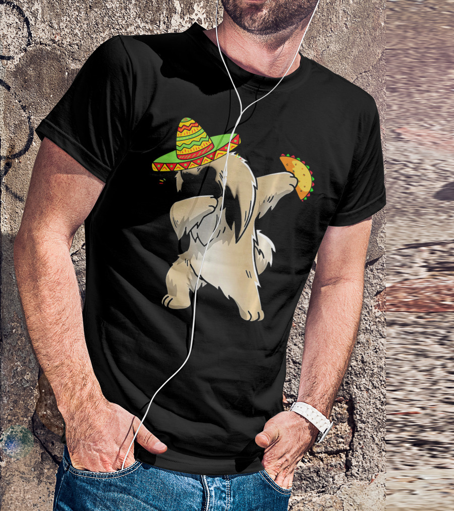Pekingese Dog Dabbing With Sombrero And Taco For Cinco De Mayo T-Shirt