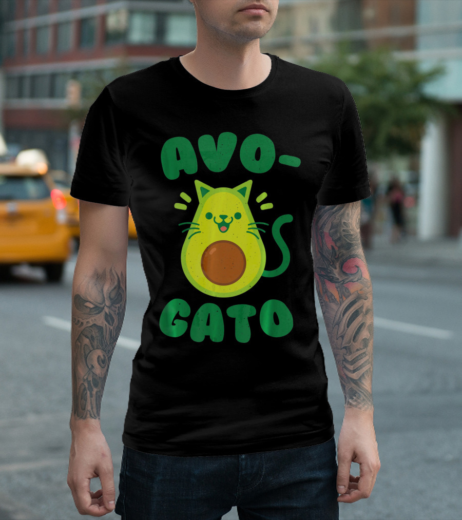 Avogato Avocado Cat Playful Green Fun T-Shirt