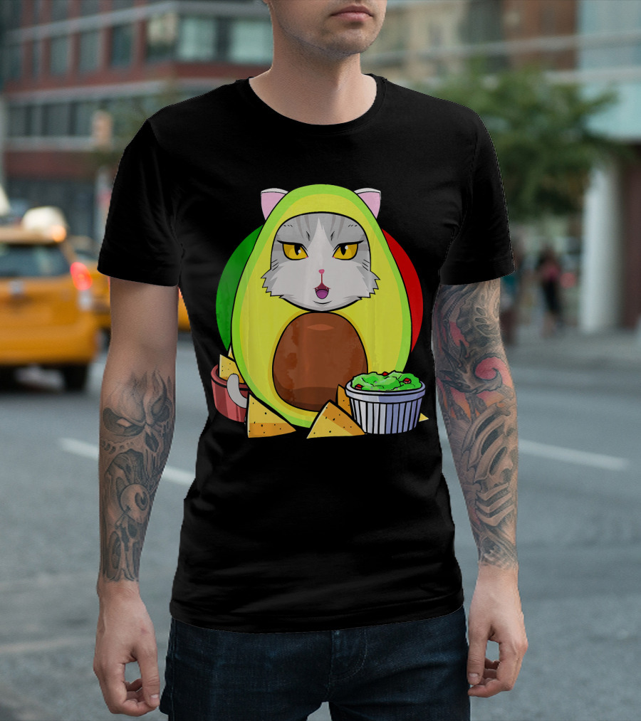 Cinco De Mayo Avogato Cat Avocado with Chips and Guacamole T-Shirt
