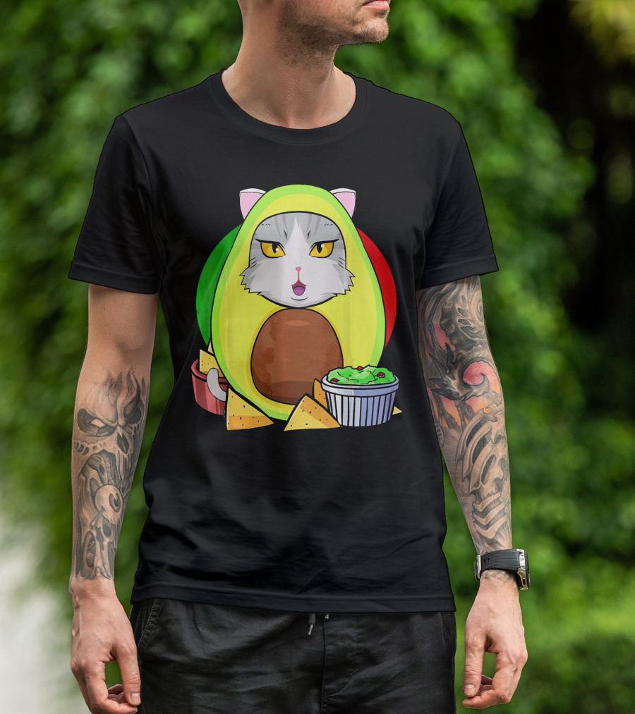 Cinco De Mayo Avogato Cat Avocado With Chips And Guacamole T-Shirt