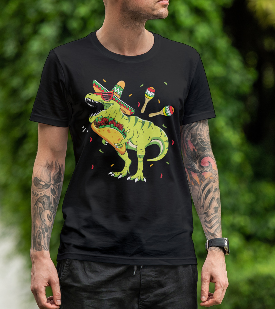 Cinco De Mayo T Rex With Sombrero Maracas And Taco T-Shirt