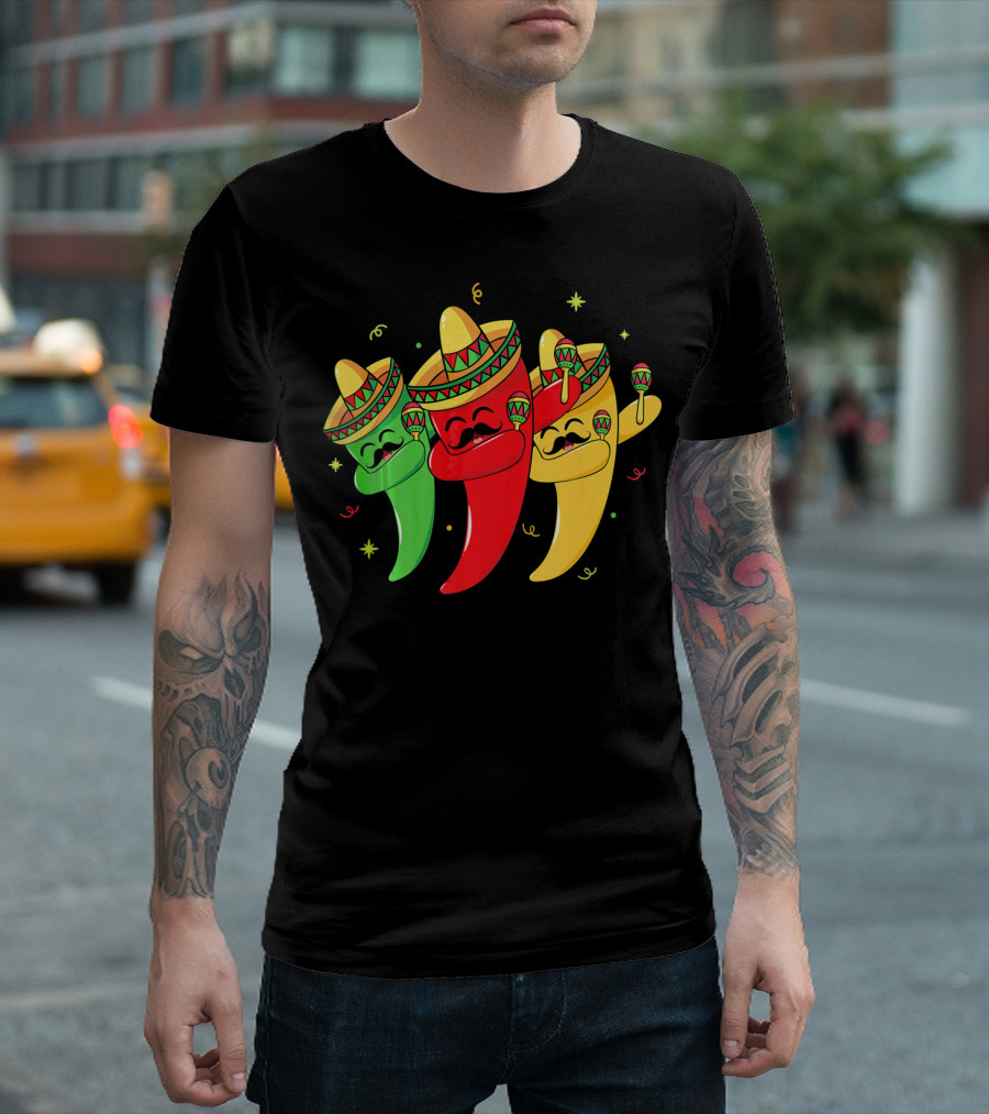 Dabbing Sombrero Chili Peppers Cinco De Mayo Fiesta T-Shirt