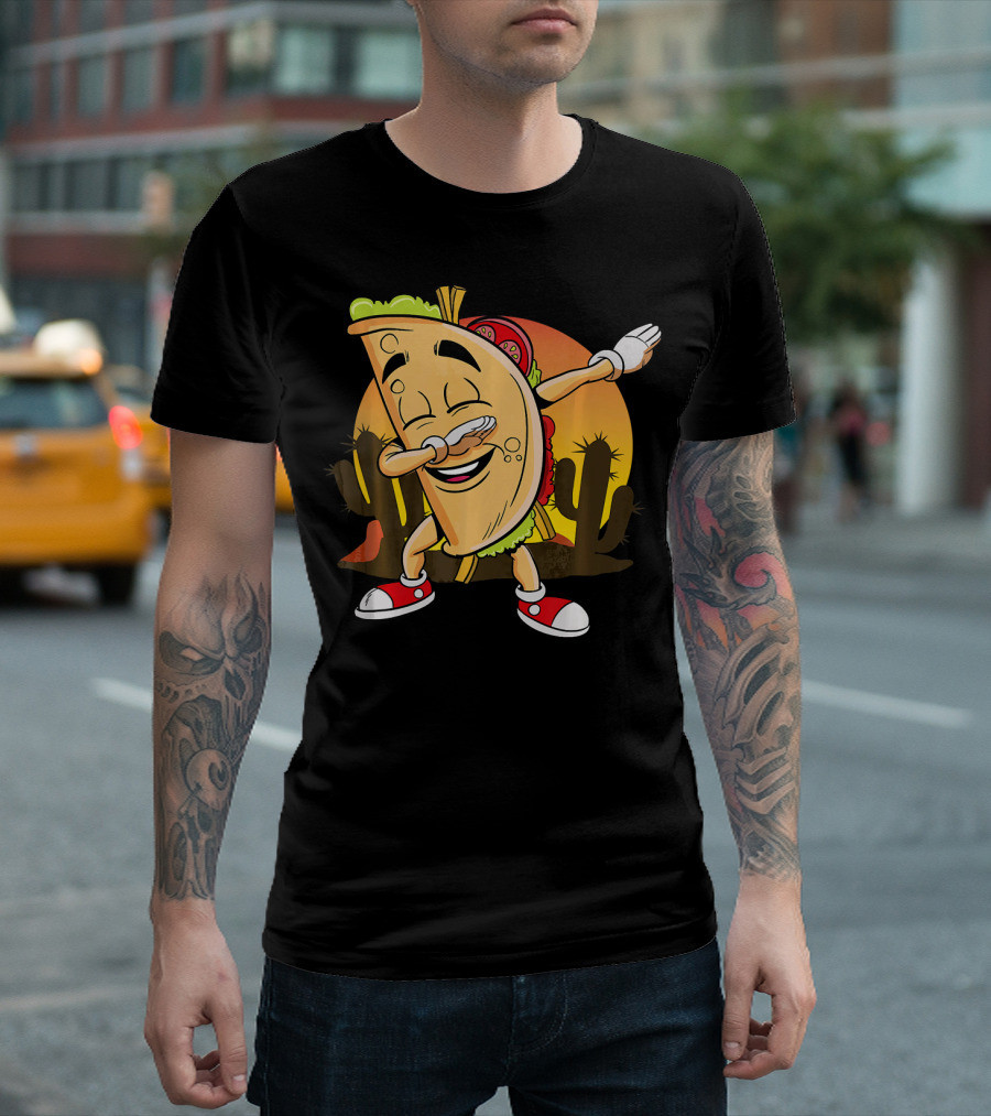 Cinco De Mayo Mexican Dabbing Taco With Fiesta Cactus Sunset T-Shirt